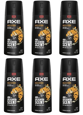 Axe Gold Citron Deodorant Natural Body Spray Cool Citrus White Woods - 4 oz 6pk