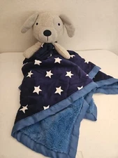 Cloud Island Puppy Dog Baby Security Blanket Lovey Gray Navy Blue White Stars