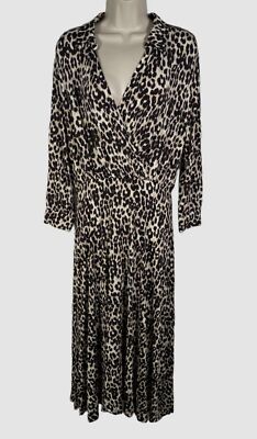 $365 Marella Women's Beige Ribera Printed Fit & Flare Midi Dress Size M