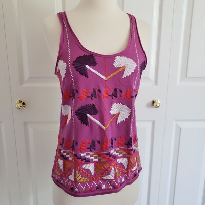 Tory Burch Tank Top Embroidered Cotton Purple Shirt XS