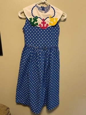 VTG Austin & Ashley Girls Blue Polka Dot Anchor Collar Dress Sz14