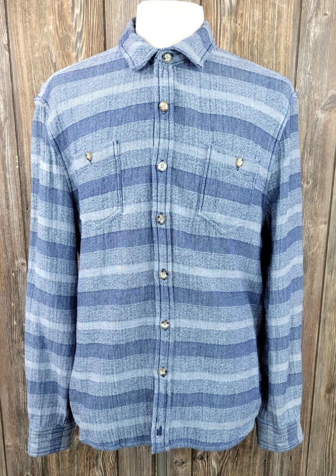 Camisa de Franela Johnnie-O Rayas Tejida Azul West Coast Prep Santa Mónica Para Hombres L Foto 3 de 4