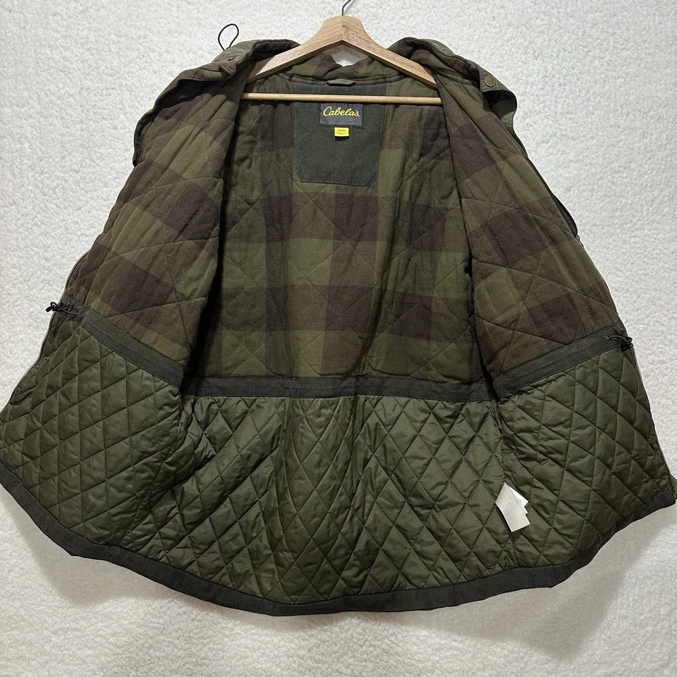 Cabela's Men's Green Full Zip Quilted Lined Hooded Flap Pocket Jacket Size XL - Image 4 of 4