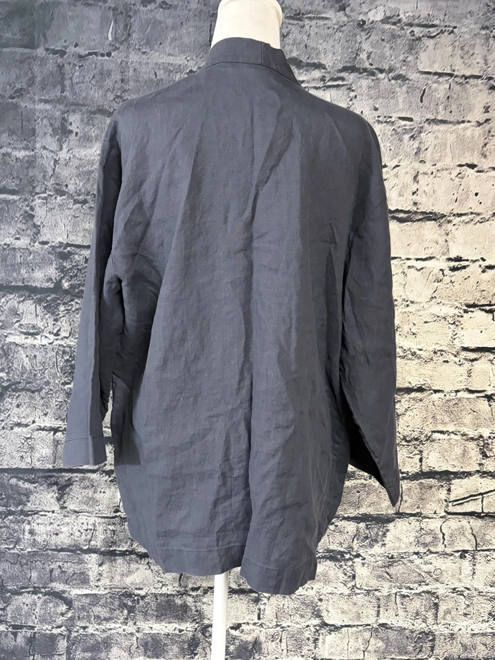 J. Jill Pure Jill Womens Large Blue Linen Open Front Kimono Jacket Cardigan Pock - Image 3 of 4