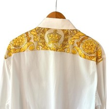 Versace Graphic Print Dress Shirt White & Gold SM (46 IT) 1013870 IT NWT $1075