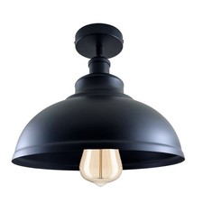 Modern Semi Flush Ceiling Light Black Curvy Shade E27 Hallway Indoor Lamp
