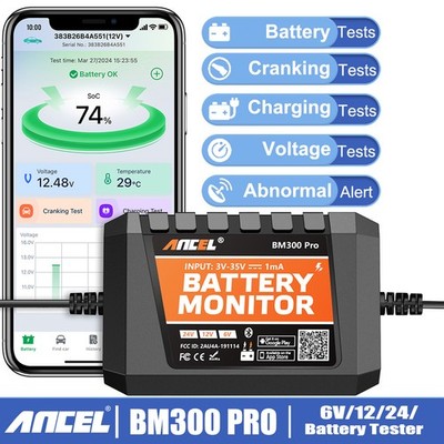 ANCEL BM300 Pro Car Battery Tester Analyzer Charging Cranking Test 6V/12V/24V
