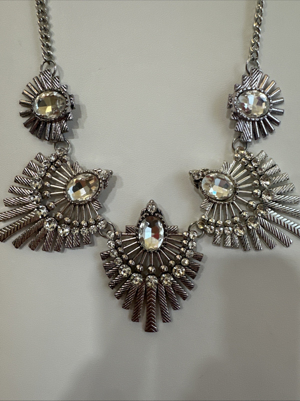 Bold Silver Tone Rhinestone Statement Necklace Su… - image 2