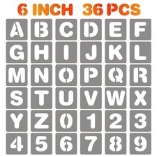 6 Inch Letter and Number Stencils, 36 Pcs Reusable Plastic Alphabet Spray Pai...