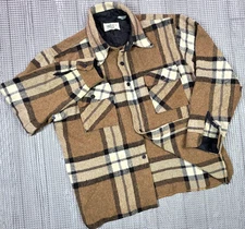Vintage 70s K-Mart CPO Plaid Shacket Brown Beige Flannel Shirt Wool Men’s L Rare