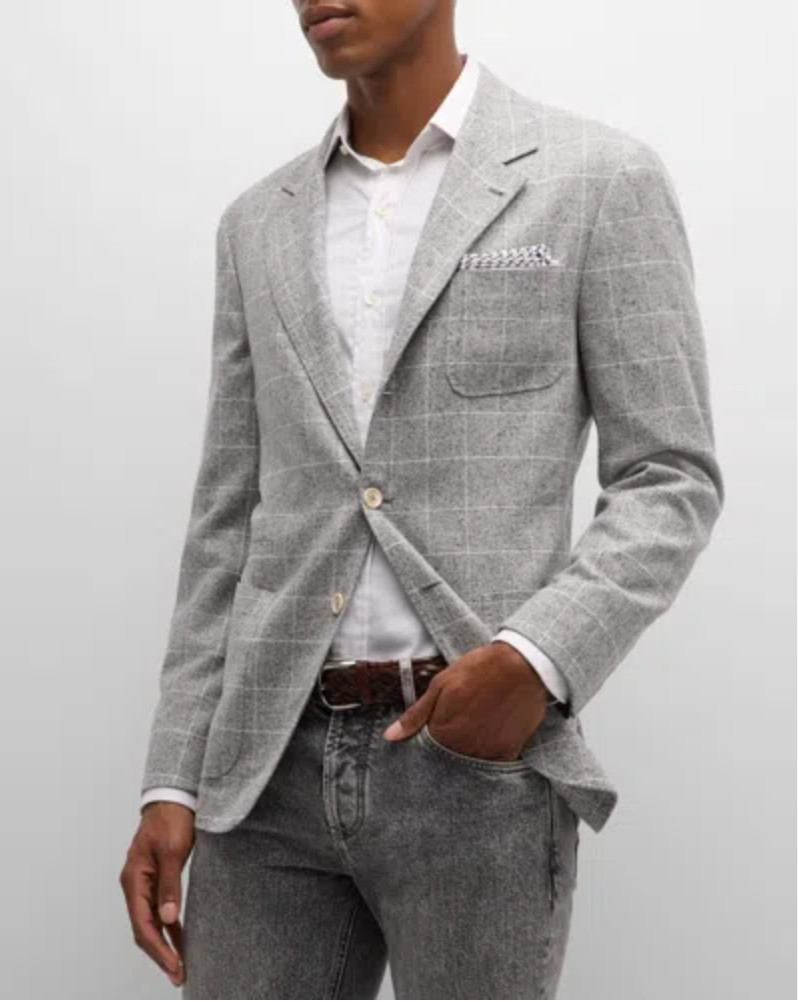 Brunello Cucinelli 'Prince of Wales' Grey Blazer 50 EU/ 40 US image 5