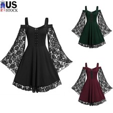 Plus Size Women Square Neck Long Sleeve Gothic Mini Dress Cold Shoulder Dresses