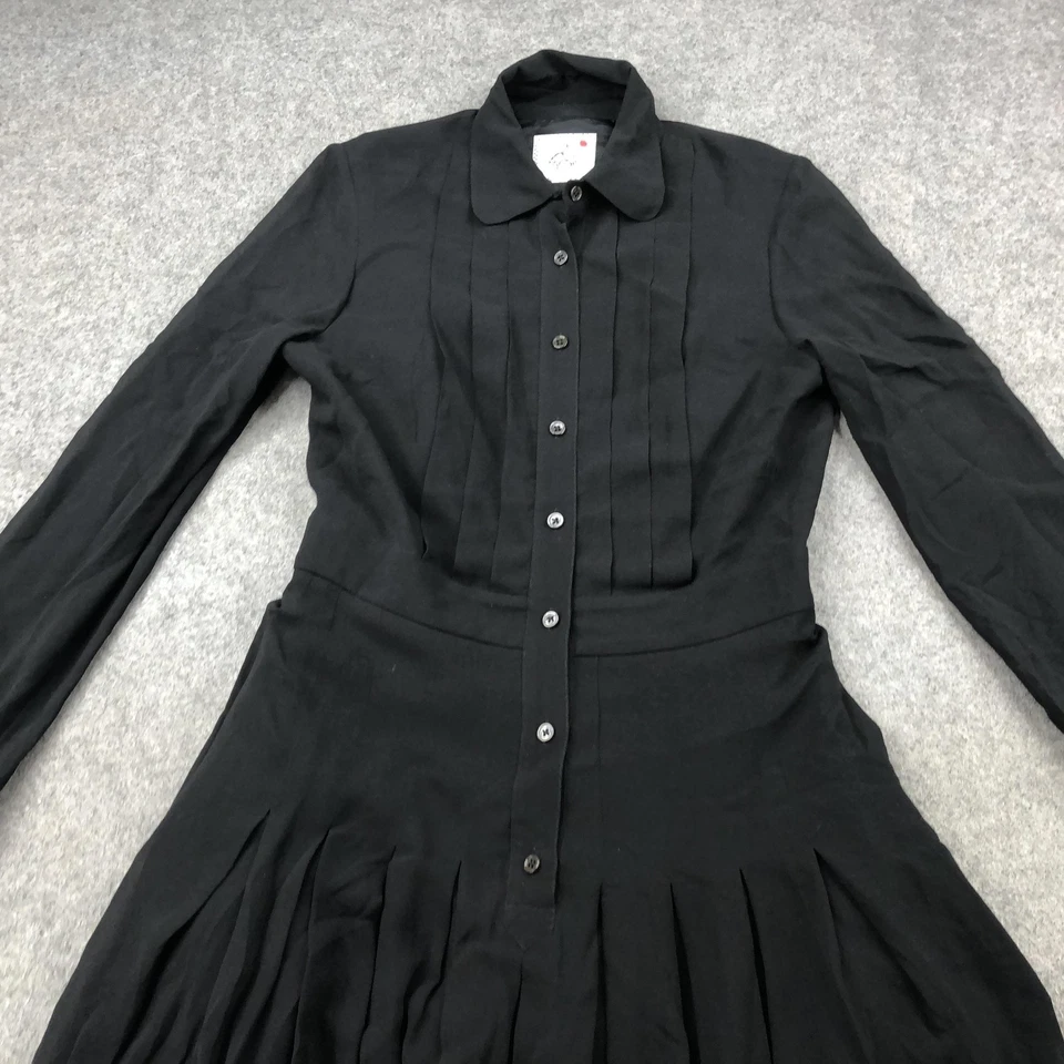 Brooks Brothers Dress Womens BB2 Black Silk Shirtdress Black Fleece Italy - Image 3 of 4