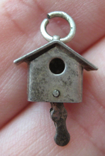 VINTAGE Sterling BIRD HOUSE~CUCKOO CLOCK Silver Bracelet Charm