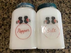 Vintage McKee/ Tipp City BLACKBIRD Milk Glass SALT & PEPPER Range Shakers