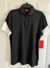 NWT Redvanly Mens M Black Short Sleeve Sanborn Jacquard Golf Polo Shirt Preppy