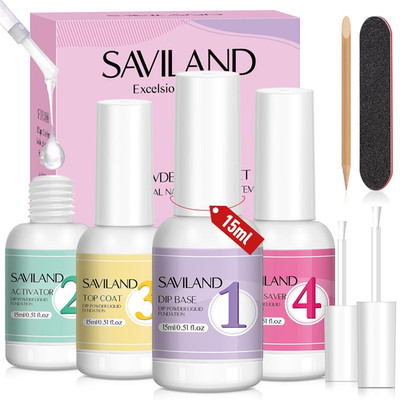 SAVILAND Dip Powder Liquid Set: 4 Pcs Nail Dip Liquid Set with Hema-Free Base Ac