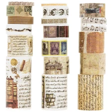 18 Rolls Vintage Washi Tape Pack Retro Arts Adhesive Tapes Wide Monologue Decor