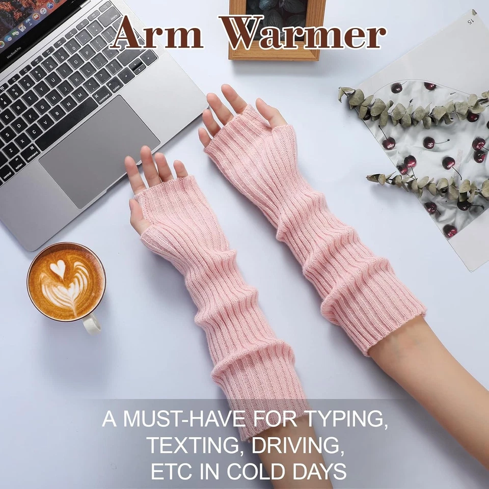 Calentadores de brazo - Calentadores de brazo para mujer largos sin dedos mezclados de cachemir tejido Y2K Foto 4 de 4