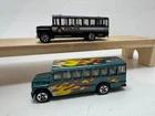 Vintage 1988 Hot Wheels Police Prison Transport  & Green w Flames School Bus Lot