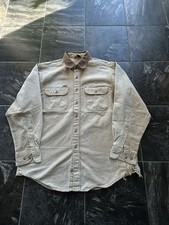 Vtg 90  s Carhartt Distressed Canvas Corduroy Collar Workwear Shirt Men  s Sz L