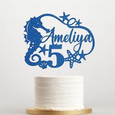 Personalised Sea Horse Cake Topper Kids Girl Boy Under The Sea Party Decor