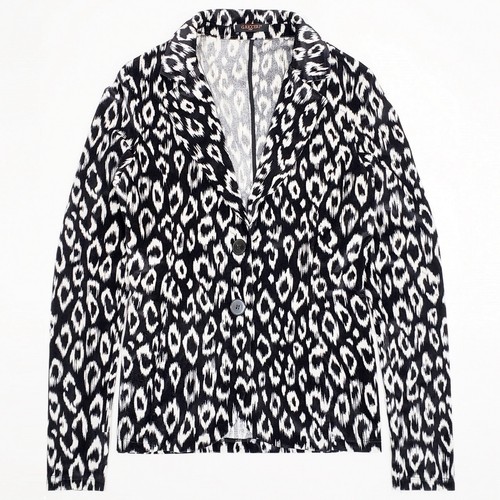 G RICCERI Fitted Velvet Knit Summer Blazer Jacket Leopard Print Unlined Black L - 第 1/8 張圖片