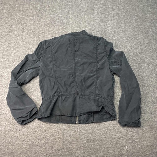 GAP Jacket Women XS Petite Black Bomber Cafe Racer Zipper Pockets Ribbed Collar - Picture 3 of 8