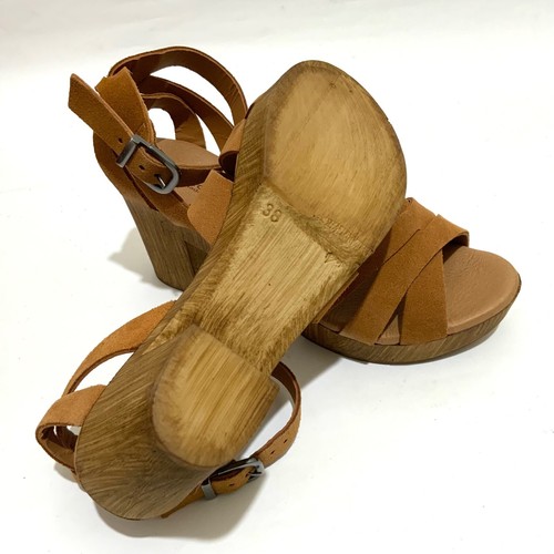 Eric Michael Luna Tan Suede Leather Clog Sandals Block Heel brown boho shoes 38 - Picture 6 of 6