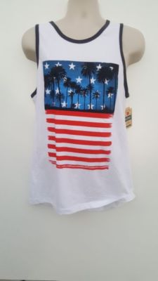 Urban Pipeline America Flag/Palm Tree Men's Graphic Sleeveless White Tank Top 