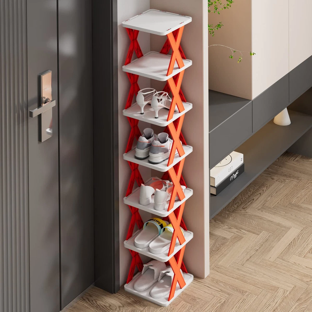 6 Tier Narrow Shoe Rack, Small Vertical Shoe Stand, Space Saving DIY Free  Standing Shoes Storage Organizer for Entryway, Closet, Hallway, Easy