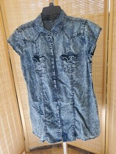 New Look Dress Womens Size Large Blue Short Sleeve Denim Pockets Snaps Casual