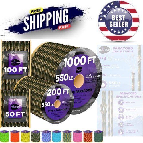 Heavy Duty Nylon Rope 200Ft Camping Survival Utility Paracord Mil-Spec Tents