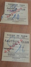 RARE COLLECTOR - LOT DE 2 VIEUX TICKETS FAUTEUIL CLUB - CASINO DE PARIS