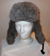 Paul Leinburd Design by Crown Navy Blue Trapper Hat Rabbit Fur  22" Medium No Ta