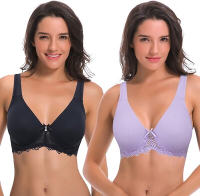 Curve Muse Women's Lace Underwire Bra 38DDDD Unlined with Cushion Straps 2 Pack