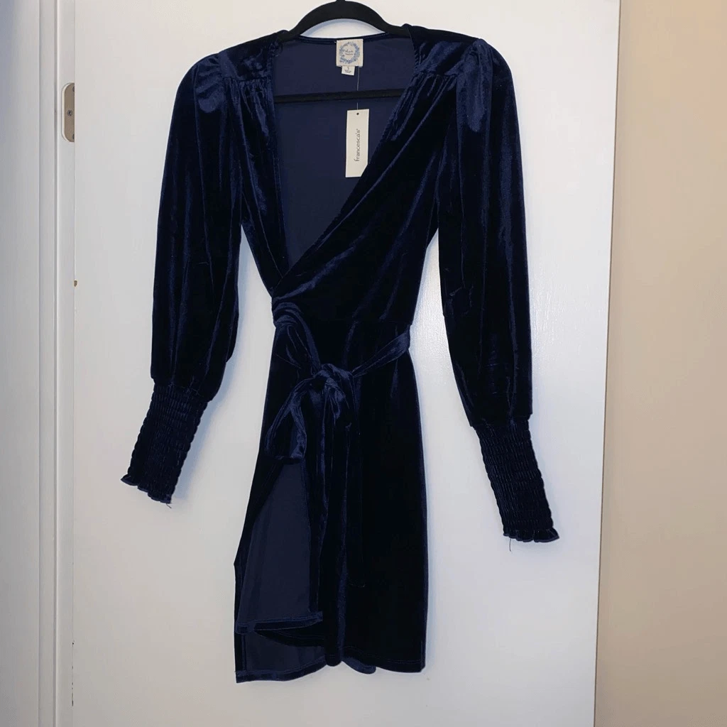 Francesca's Blue Rain Velvet Wrap Dress Size Small