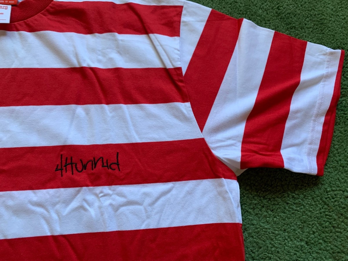 MEN'S 4HUNNID 400 YG HIP HOP RED & WHITE STRIPED T-SHIRT