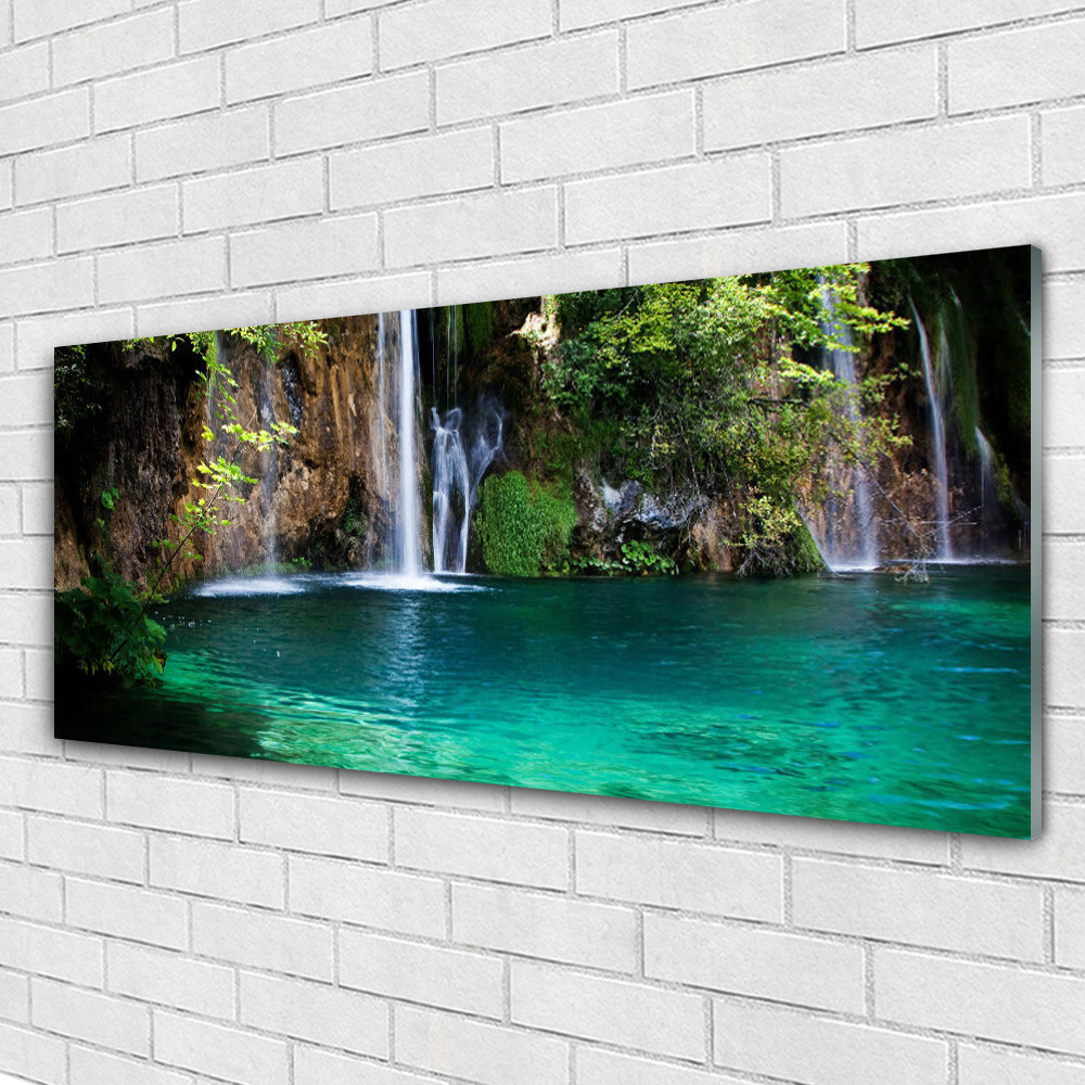 Tableau murale Impression sous verre 125x50 Lac Chute D'eau Tulup panorama
