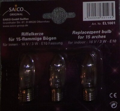 Saico EL1001 Schaftkerzen Riffelkerzen 15-flammige Bögen 16V 3W E10 Spitzkerze