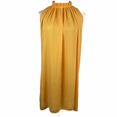 O-Neck Ruffle Loose Fit Dress Women's One Size Chiffon Casual Yellow Sleeveless