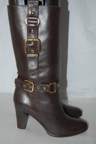 37.5/7.5❤️ Dolce & Gabbana Leather High Heels Mid Calf Tall Biker BOOTS ITALY - Picture 6 of 19