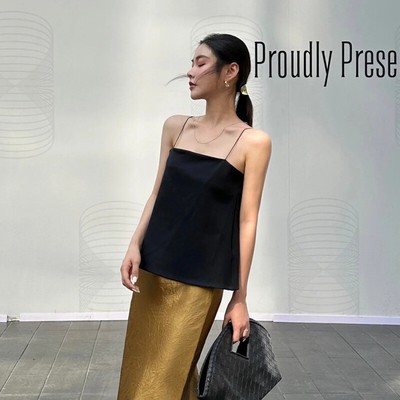 THE ROW Women's New Thin Shoulder Strap Single Neck Black Tank Top-
