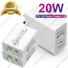 QC 3.0 Fast Wall Charger 20W USB C Adapter For iPhone 14 13 15 Samsung Android