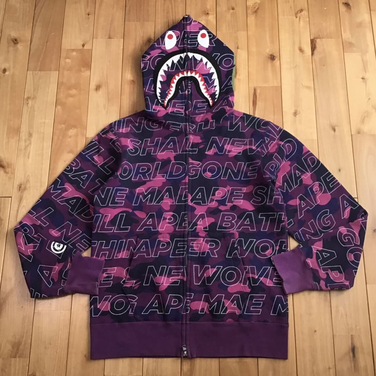 BAPE text color camo shark full zip hoodie purple camo A BAPE text color camo shark full zip hoodie purple camo A