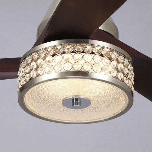 Parrot Uncle 52" Farmhouse Satin Nickel Ceiling Fan / Crystal LED Light / Remote - Picture 4 of 7