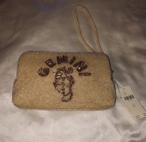 Anthropologie Cream Tone Beaded & Bronze Sequin Gemini Clutch NWT - Picture 6 of 17