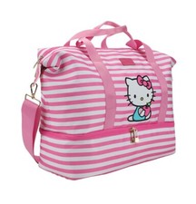 Hello Kitty Character 17" Pink White Striped Duffle Travel Bag Bioworld NEW