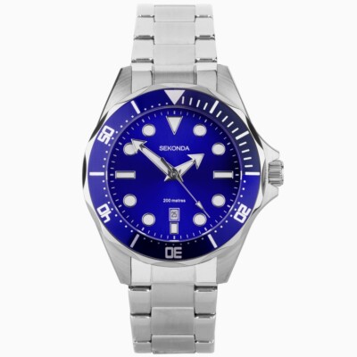 Herrenuhr Sekonda Hudson Pro Divers 200 Meter blaues Zifferblatt Lünette 30097 UVP 84,99 £