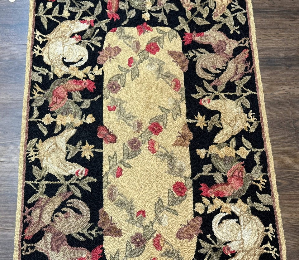 Small Vintage Hooked Rug, Roosters, Handmade, Wool | eBay